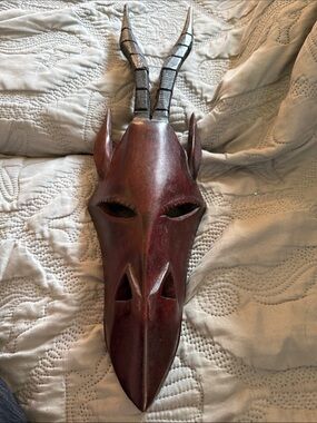 Hand Crafted Maroon and Black Antelope Wall Mask